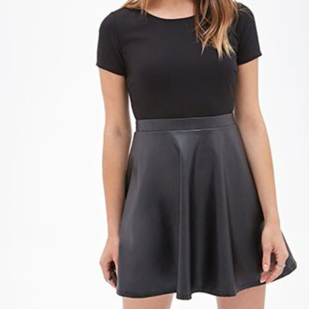 Forever 21 Black Skater Faux Leather Bottom Dress